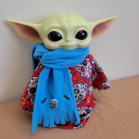 Sugar Skull Halloween 2pc Outfit scarf for 11" Mattel Child Grogu baby yoda Doll - Picture 1 of 10